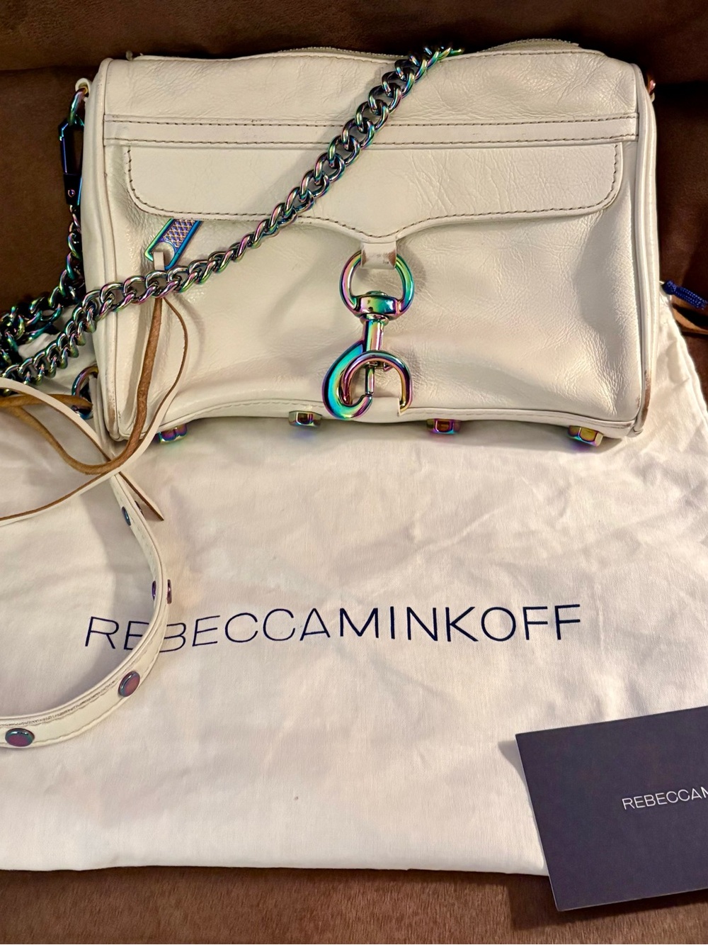 Stunning EUC Rebecca Minkoff White Leather Crossbody with Iridescent Hardware
